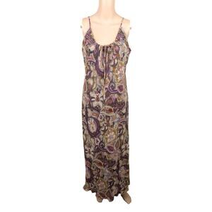 Vintage 90s Bias Cut Midi Dress Paisley Purple Chiffon Y2K Adjustable Strap M L